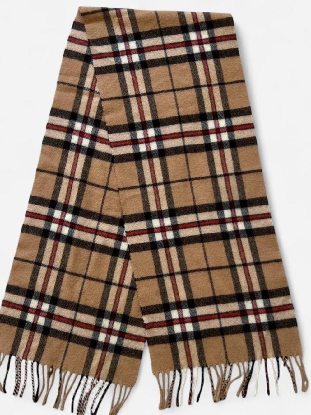 Vtg Tie Rack Lambswool Wool Scarf Made in Scotland 61" x 12" Black Red Tan Plaid
